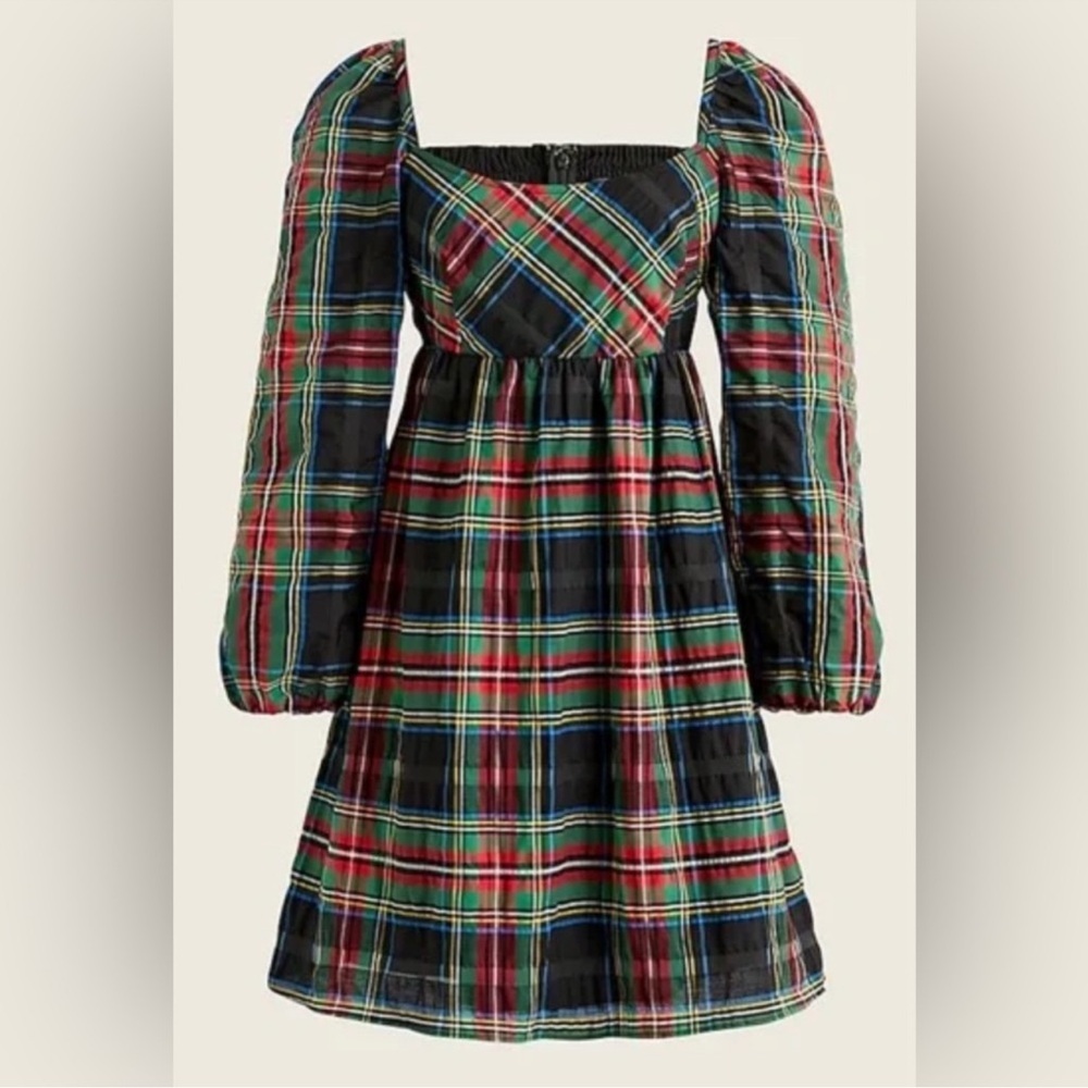 J. Crew Puff Sleeve Stewart Tartan Plaid Babydoll Mini Dress